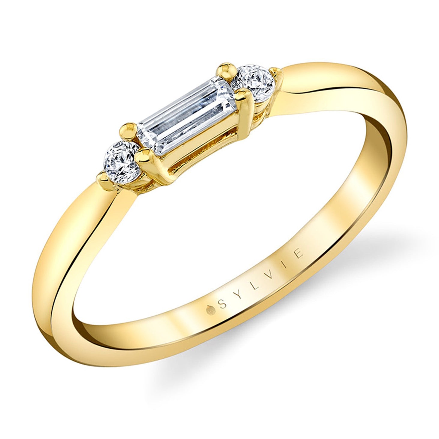 Sylvie Yellow Gold 3 Stone Wedding Band