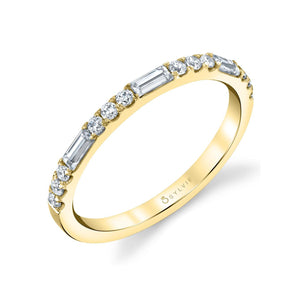 Yellow Gold Alternating Round & Baguette Diamond Band