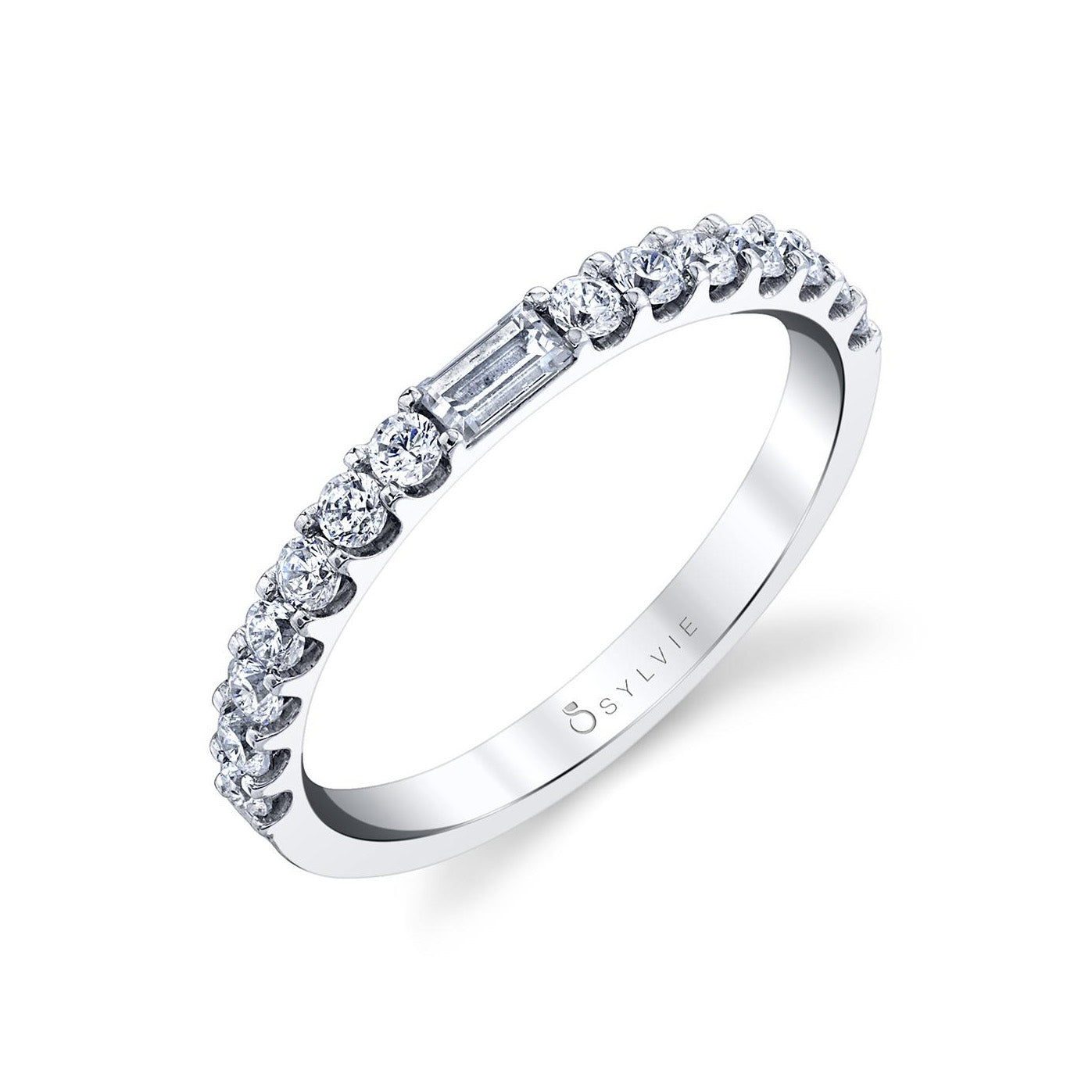 Baguette and Round Diamond Wedding Band