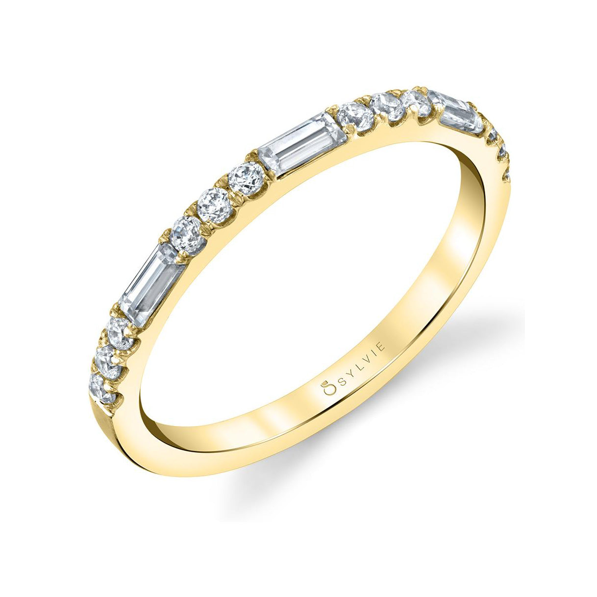 Round and Baguette Diamond Wedding Band