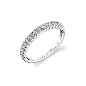 Milgrain Half Bezel Stackable Diamond Wedding Band