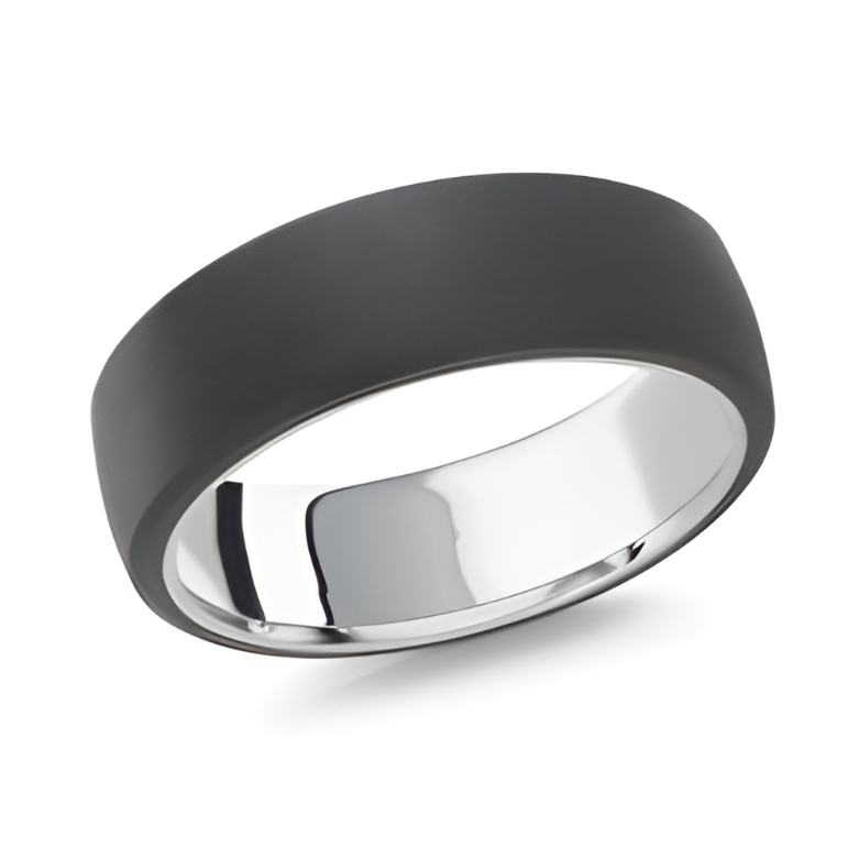 Carbon Fiber and White Gold 7mm Band