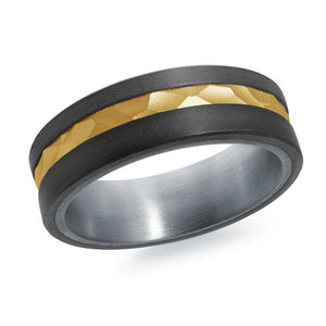 7mm Tantalum and Hammered Yellow Gold Band