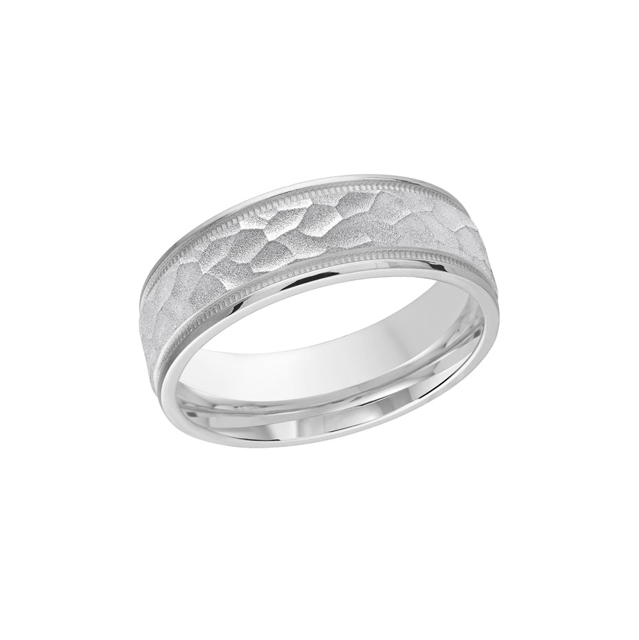 White Gold 7mm Hammered Wedding Band
