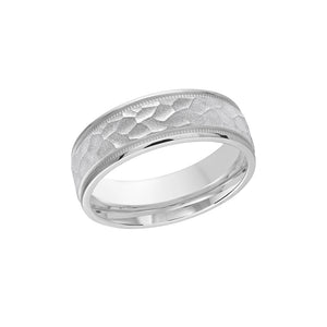 White Gold 7mm Hammered Wedding Band