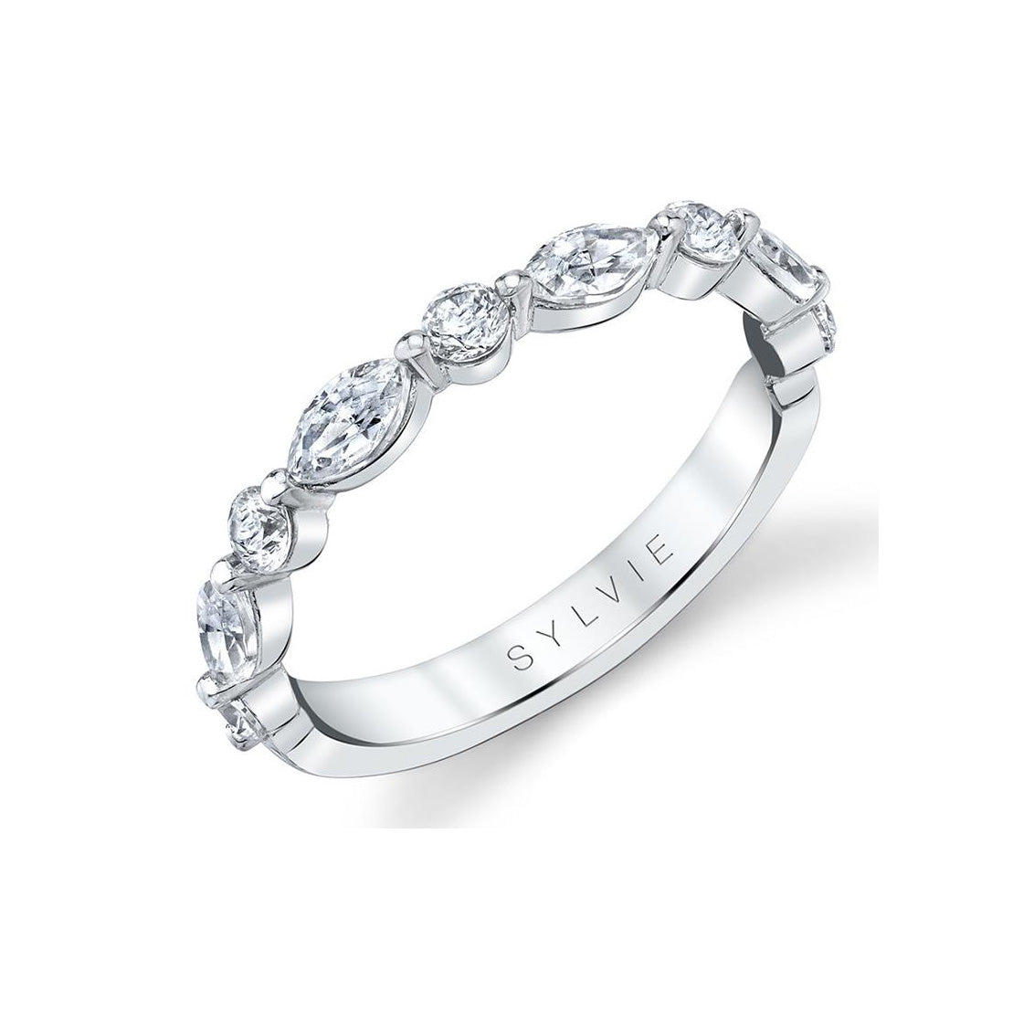Single Prong Alternating Diamond Wedding Band