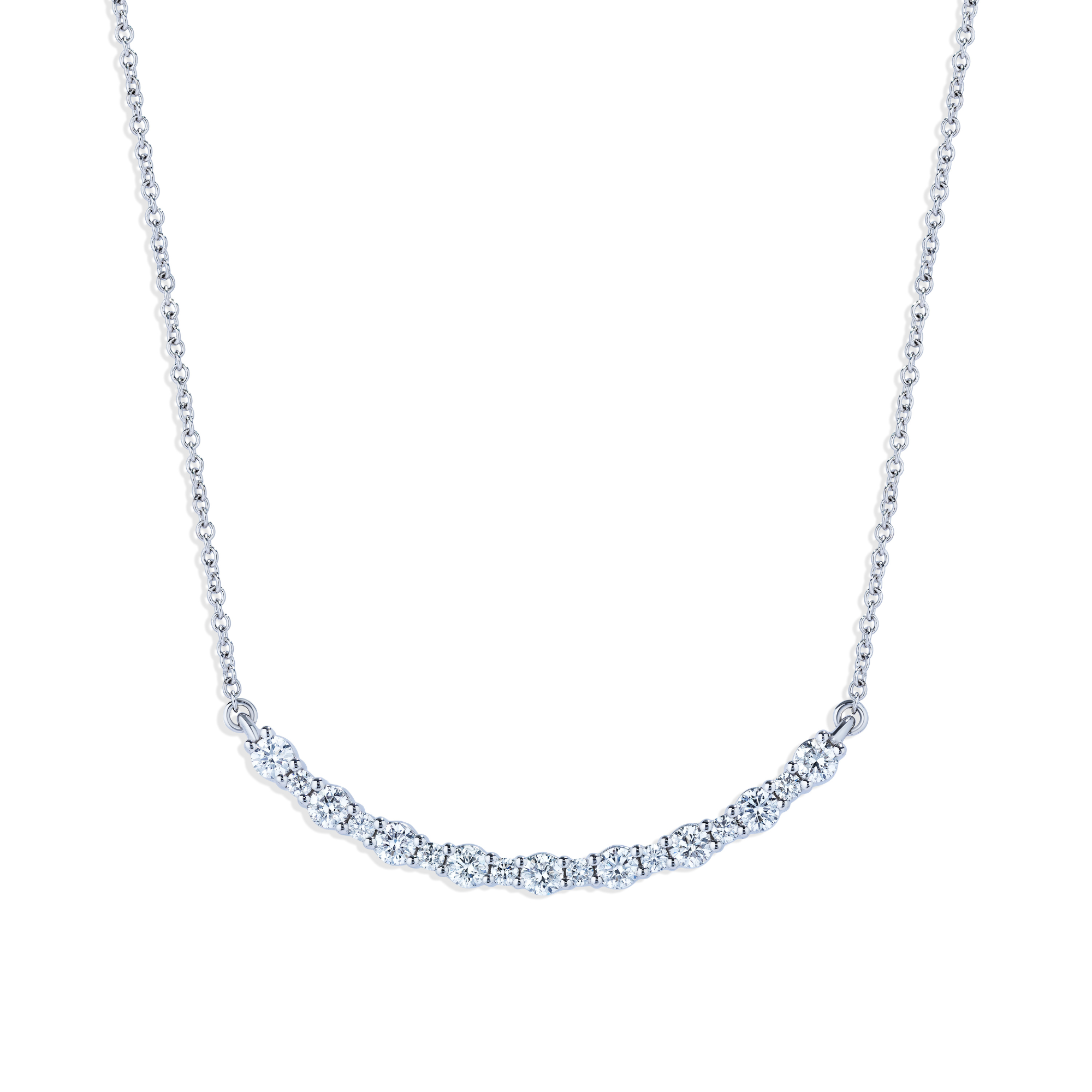 White Gold Diamond Curve Bar Necklace