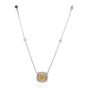 1.10ct Cushion Cut Fancy Light Yellow Diamond Necklace