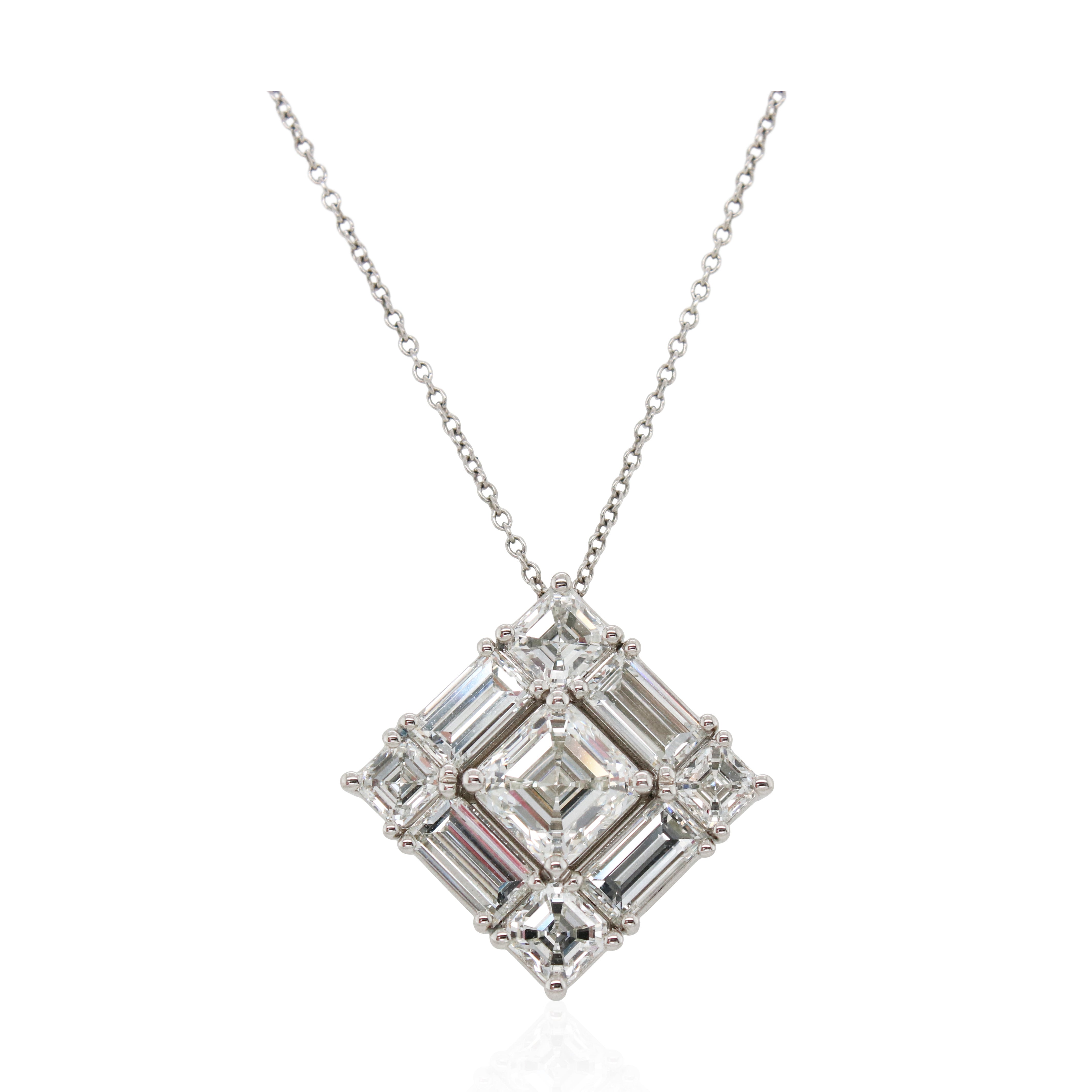 Platinum Asscher Cut Square Pendant