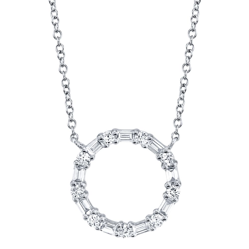Round and Baguette Alternating Diamond Circle Necklace