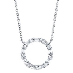 Round and Baguette Alternating Diamond Circle Necklace