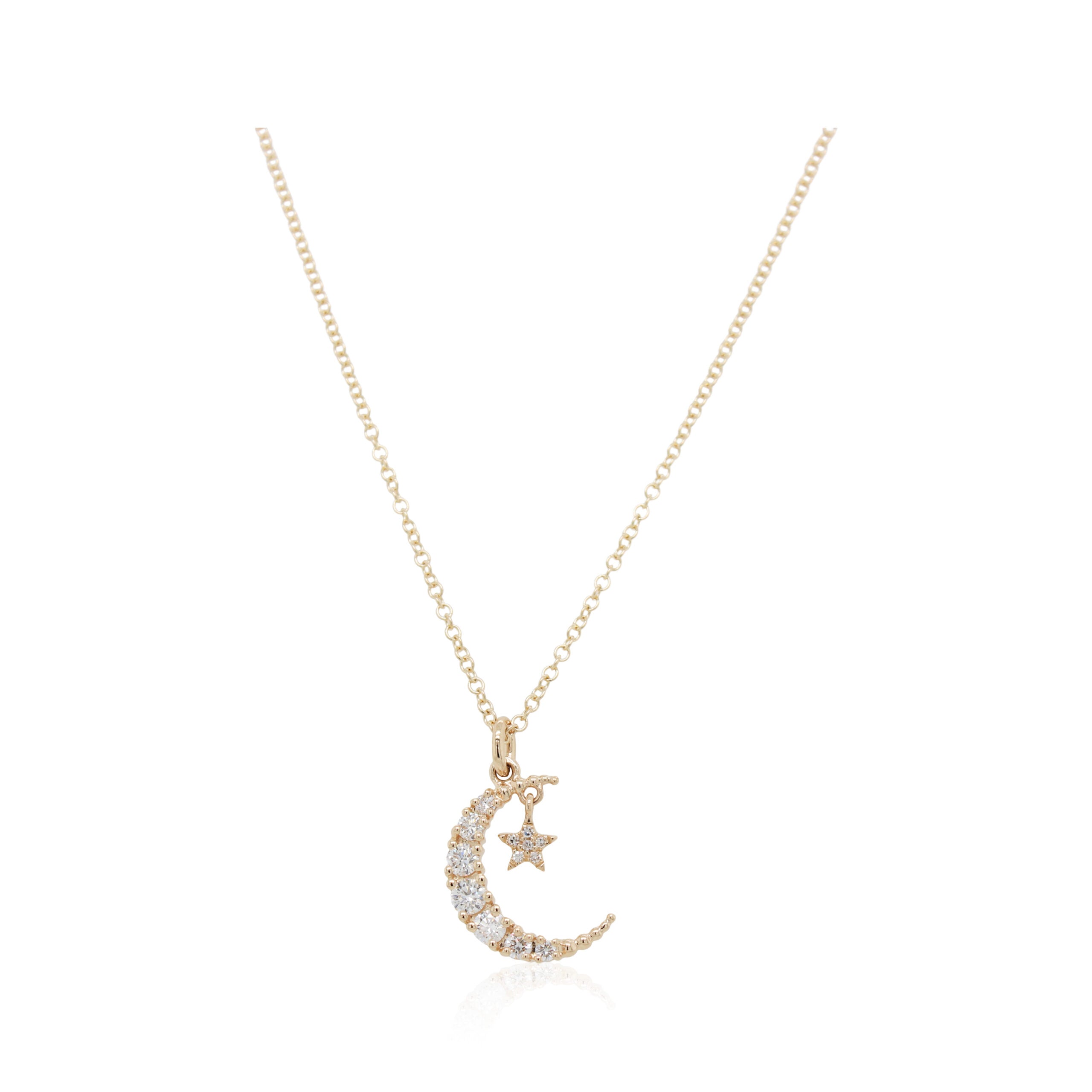 Diamond Crescent Moon and Star Pendant
