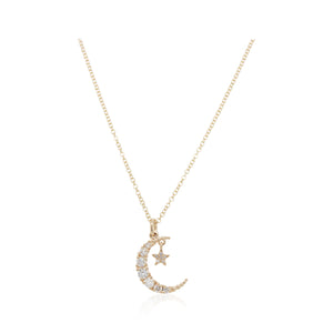 Diamond Crescent Moon and Star Pendant