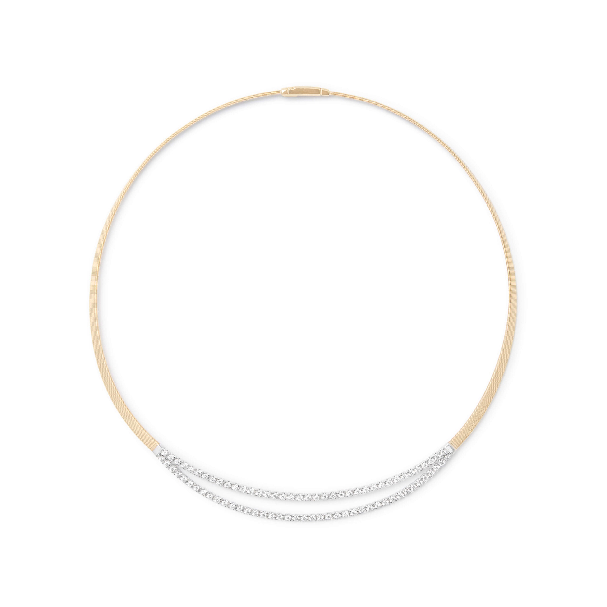 Marco Bicego Masai Collection 18 Karat Yellow Gold Coil Collar Necklace With Double Row Diamond Bar