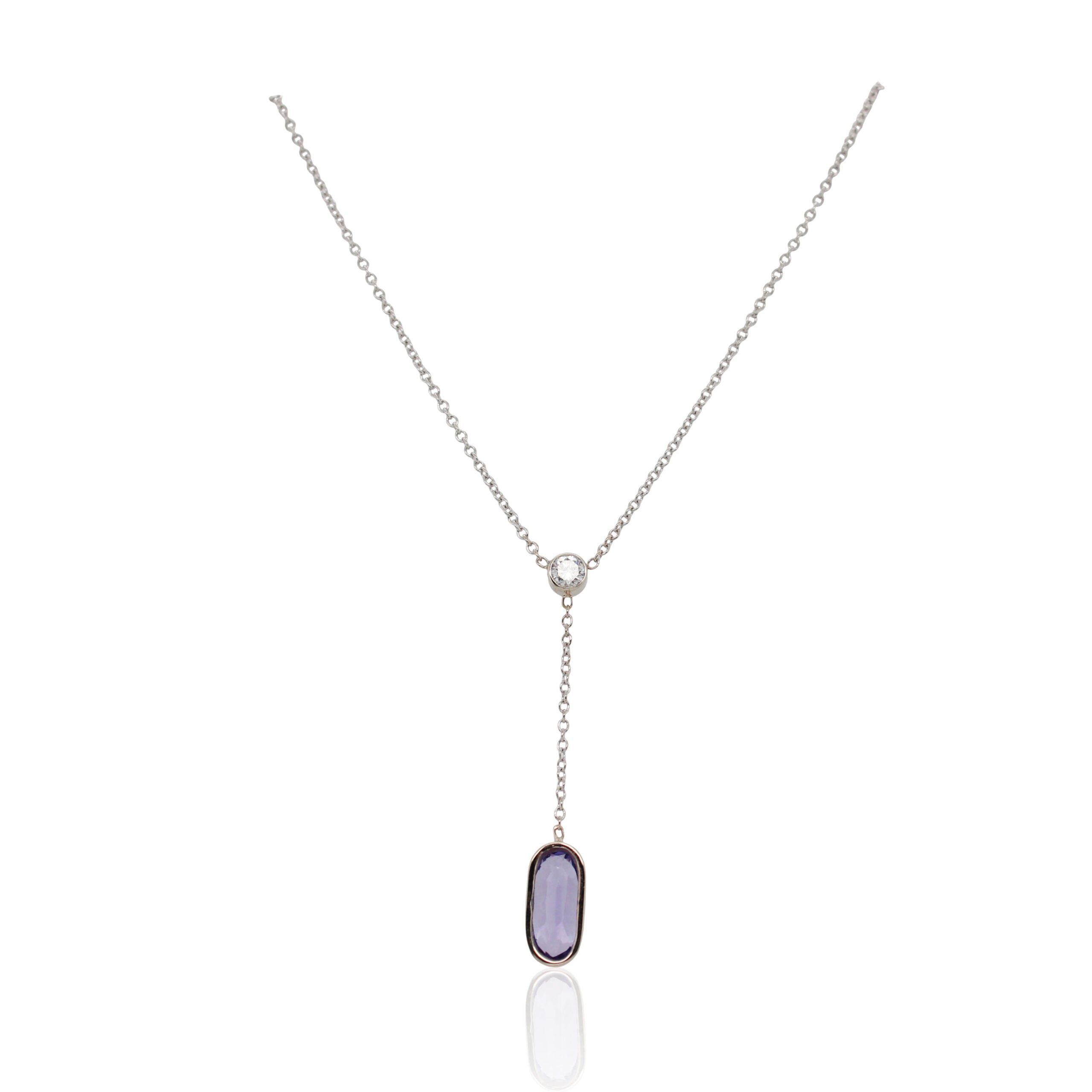 1.28ct Oval Tanzanite and Diamond Lariat Necklace