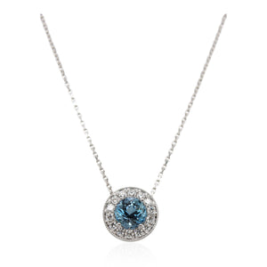1.42ct Round Aquamarine and Diamond Halo Pendant
