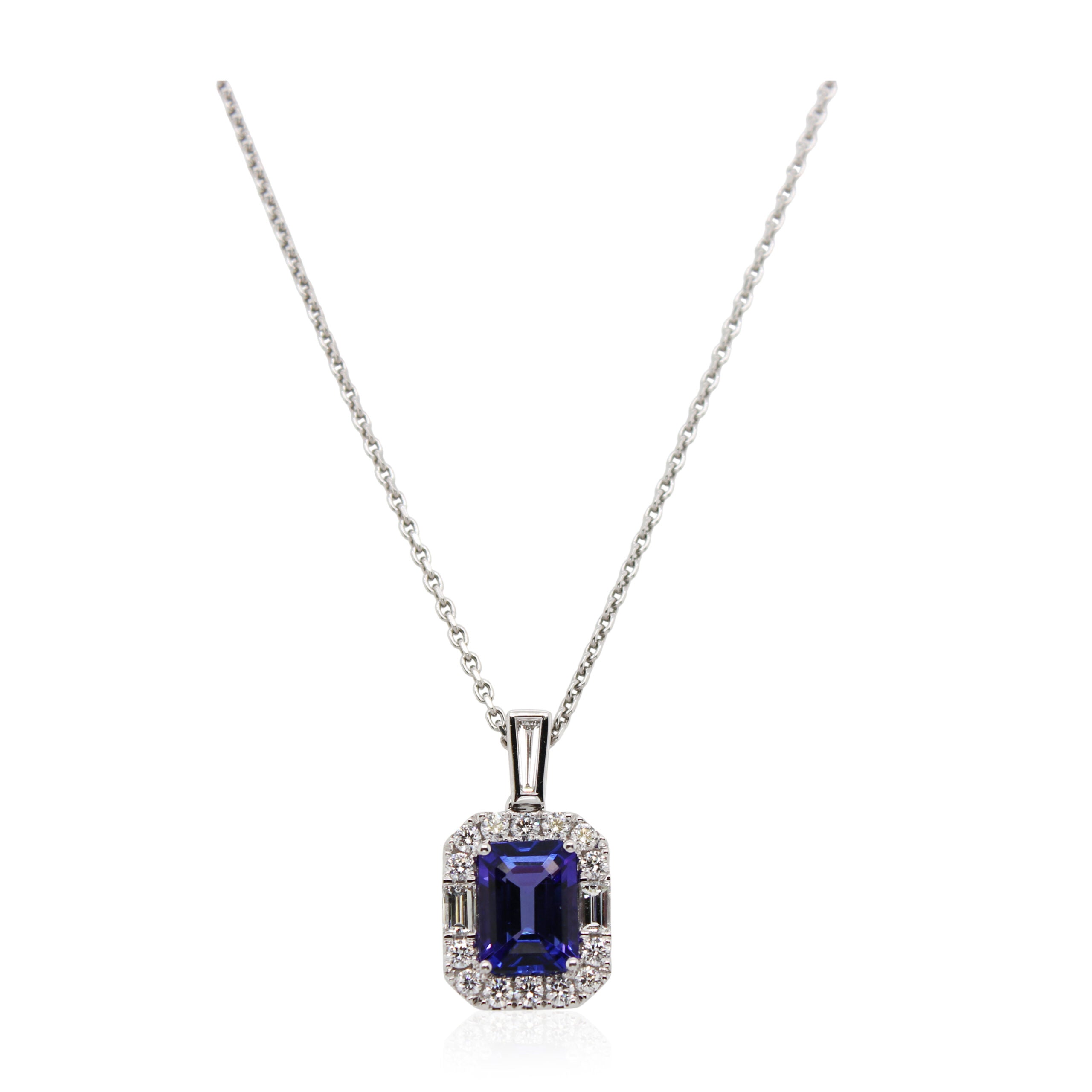 1.78ct Emerald Cut Tanzanite and Diamond Pendant