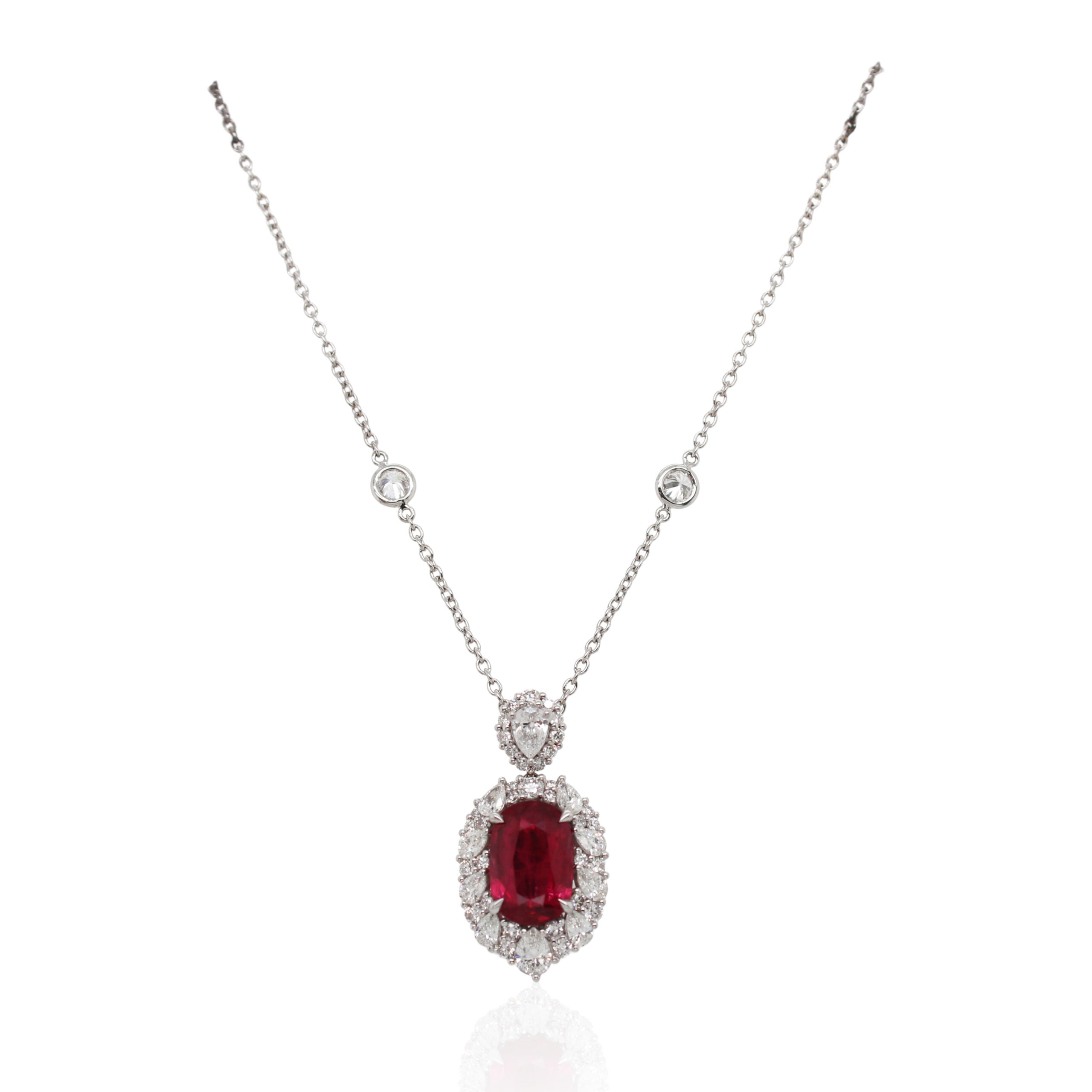 2.02ct Oval Ruby and Diamond Necklace