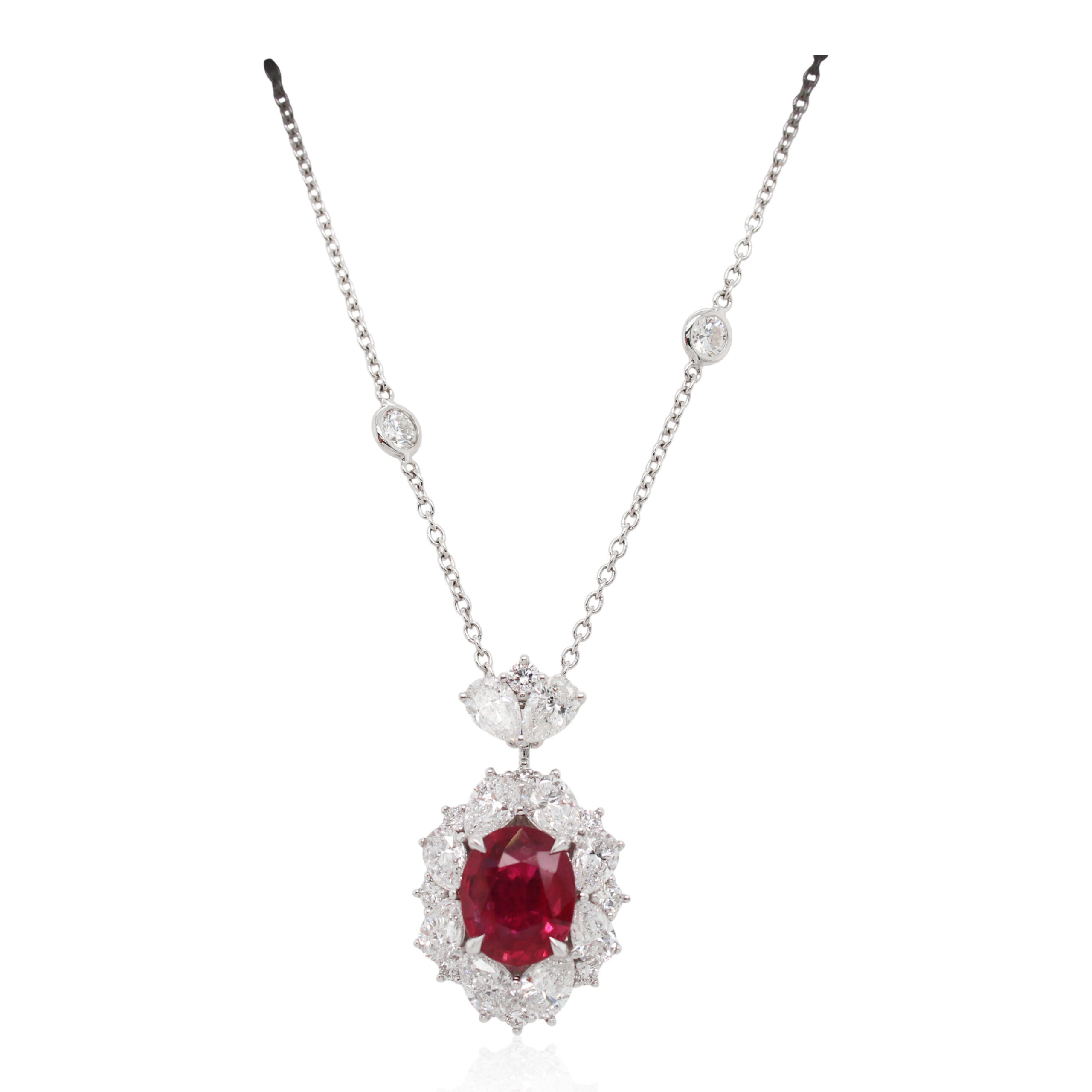 1.67ct Cushion Cut Ruby and Diamond Necklace