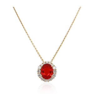 Fire Opal and Diamond Halo Pendant