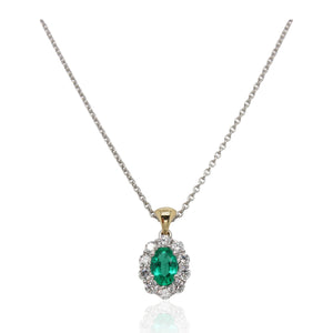 Emerald and Diamond Halo Pendant