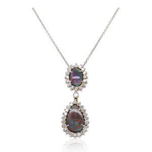 Oval and Pear Shaped Opal and Halo Diamond Pendant
