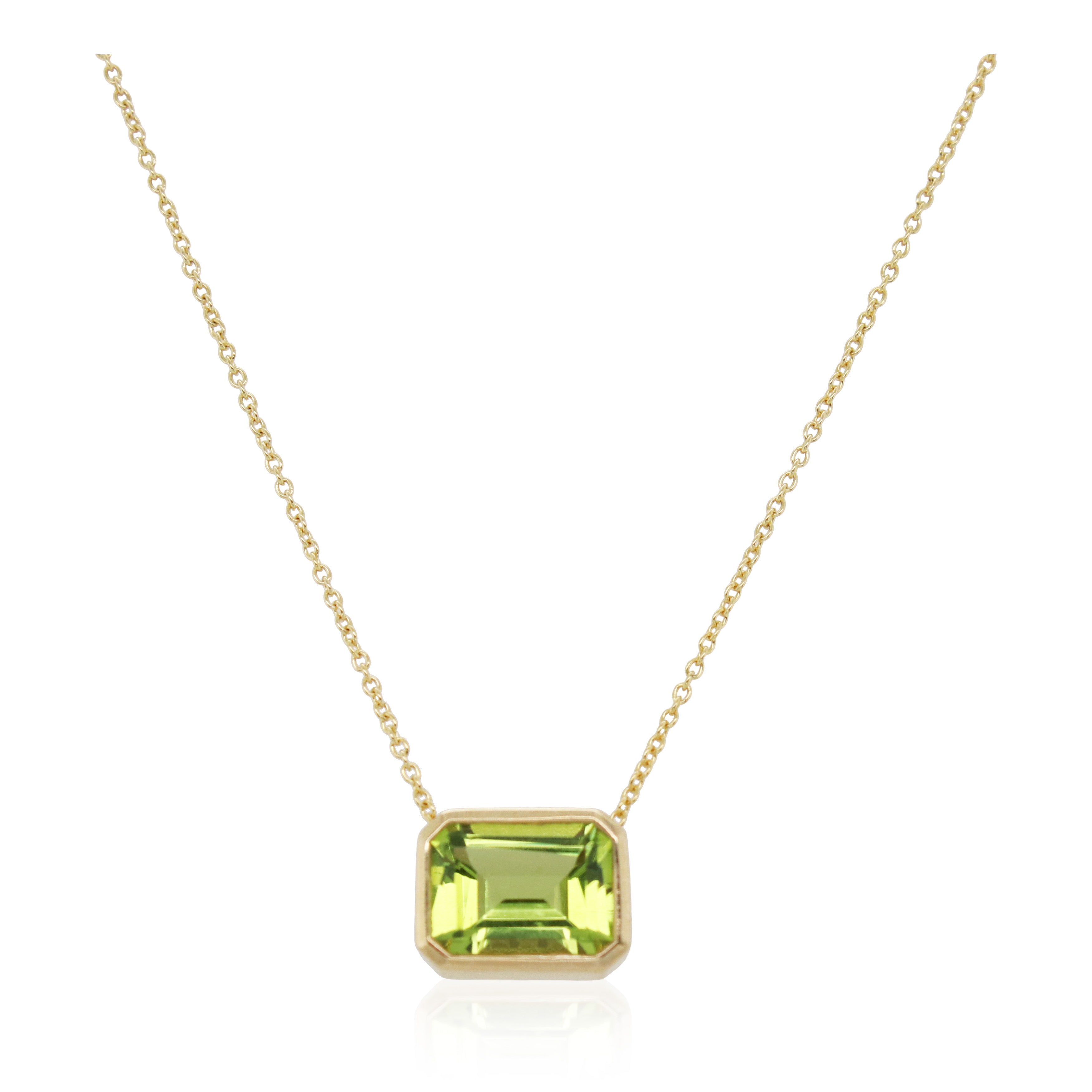 Emerald Cut Bezel Set Peridot Solitaire Pendant