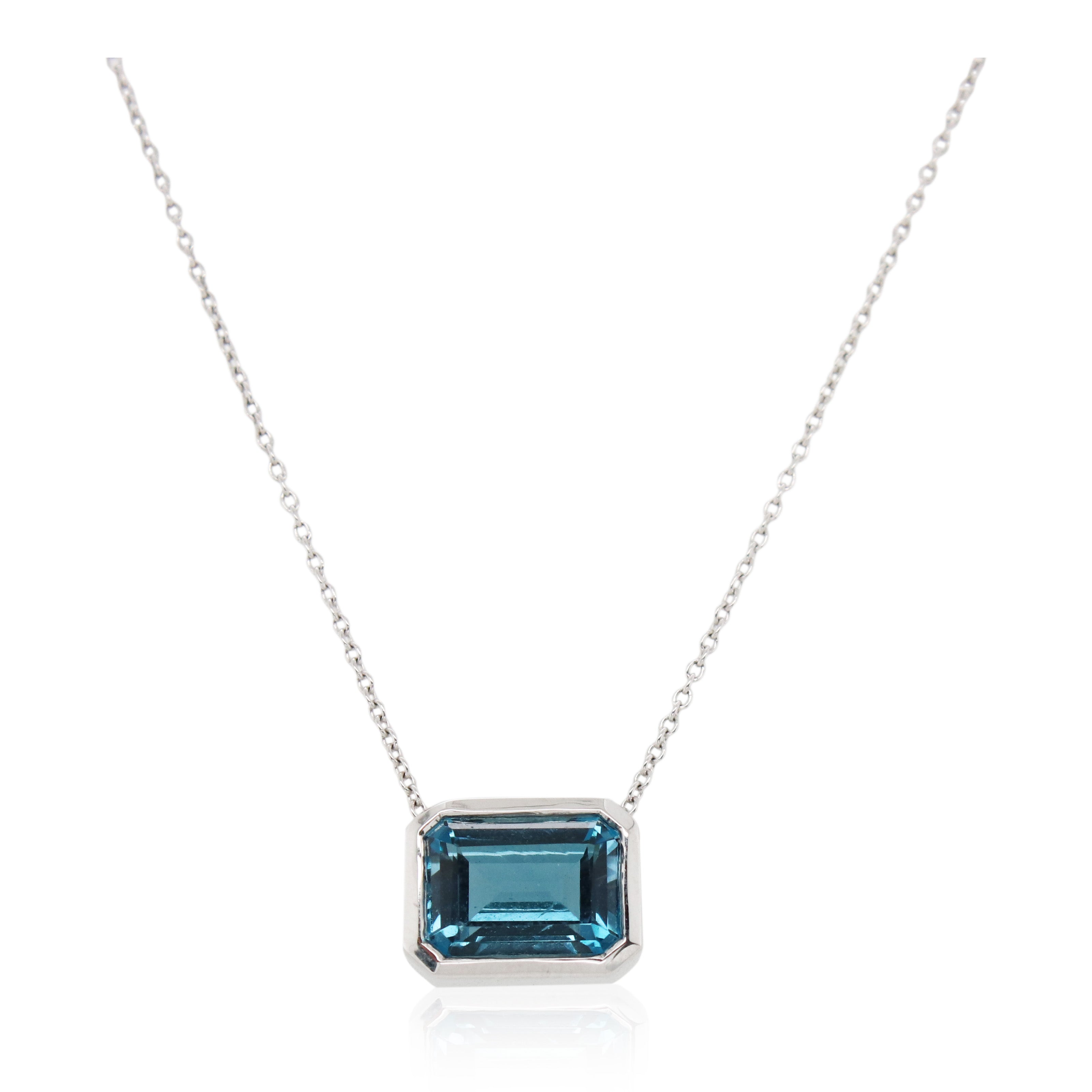 Emerald Cut Bezel Set London Blue Topaz Solitaire Pendant