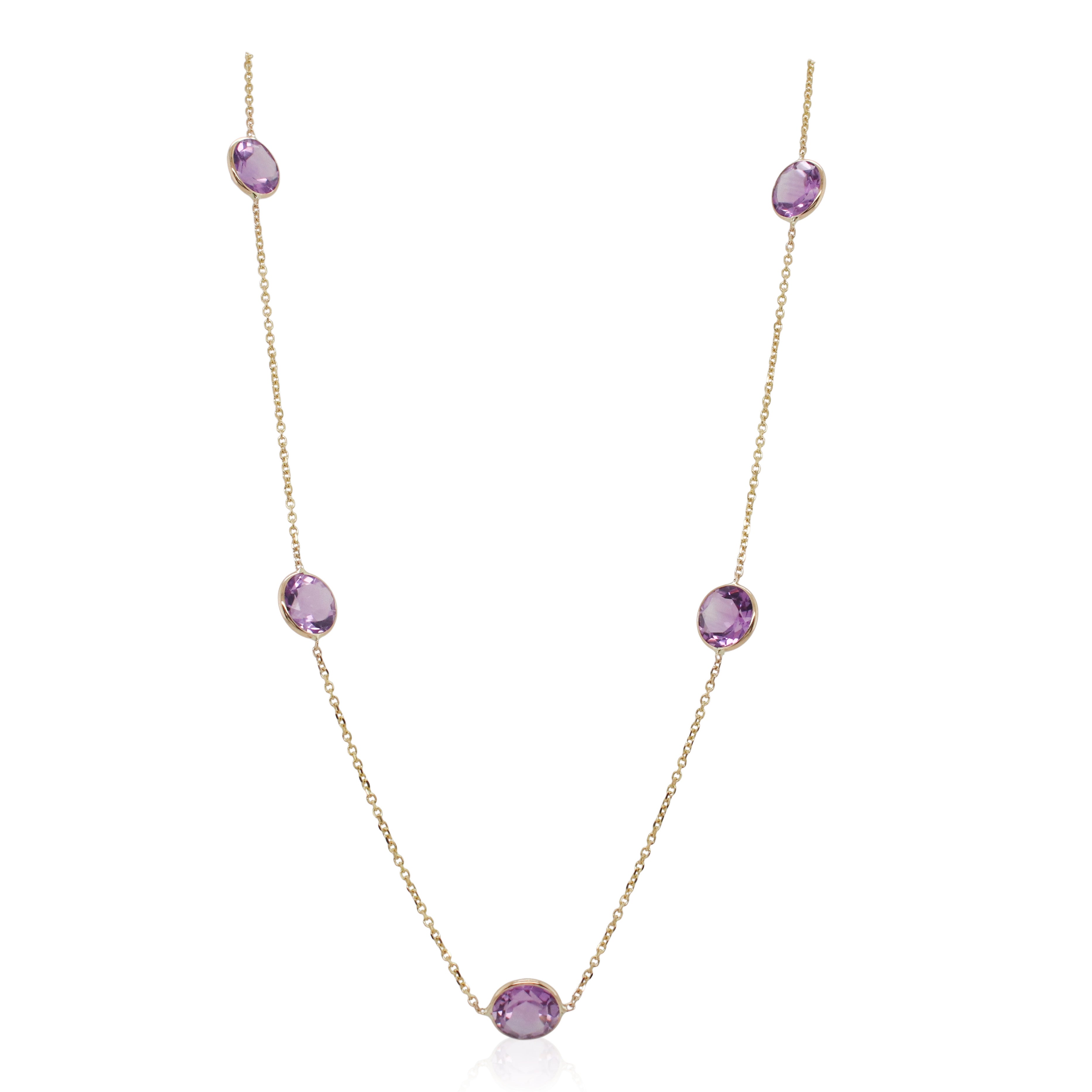 Round Amethyst Bezel Set Station Necklace