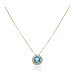 1.00ct Round Blue Topaz and Diamond Pendant
