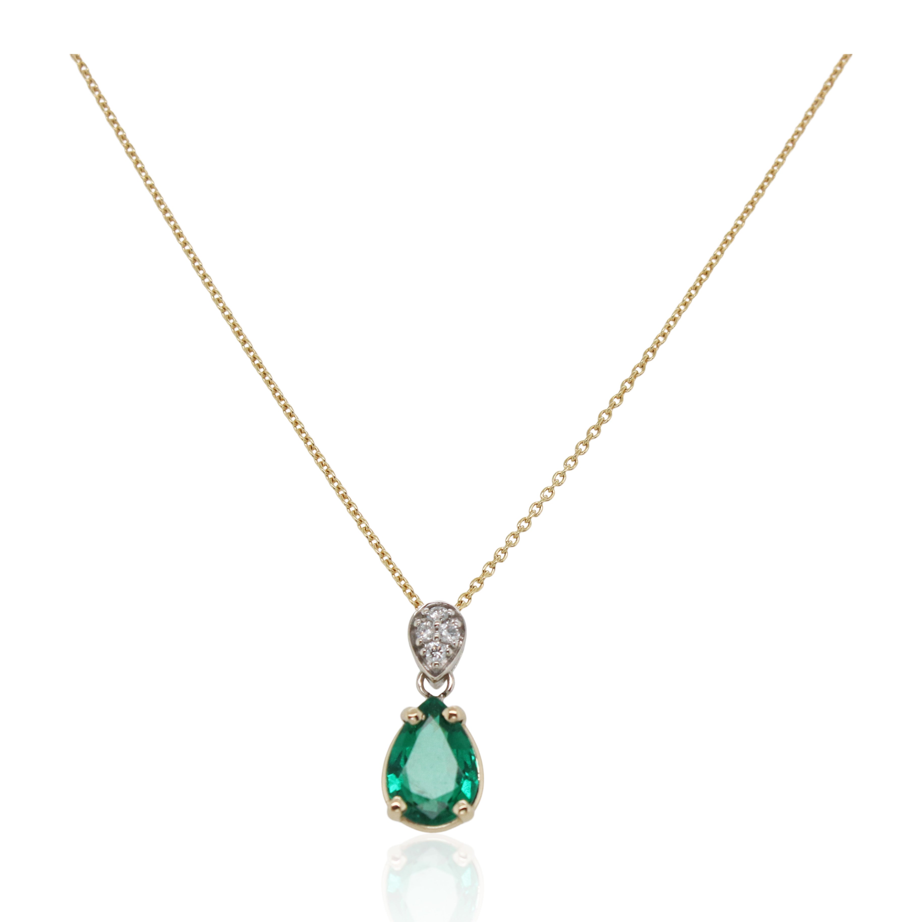 0.83ct Pear Shaped Emerald and Diamond Pendant