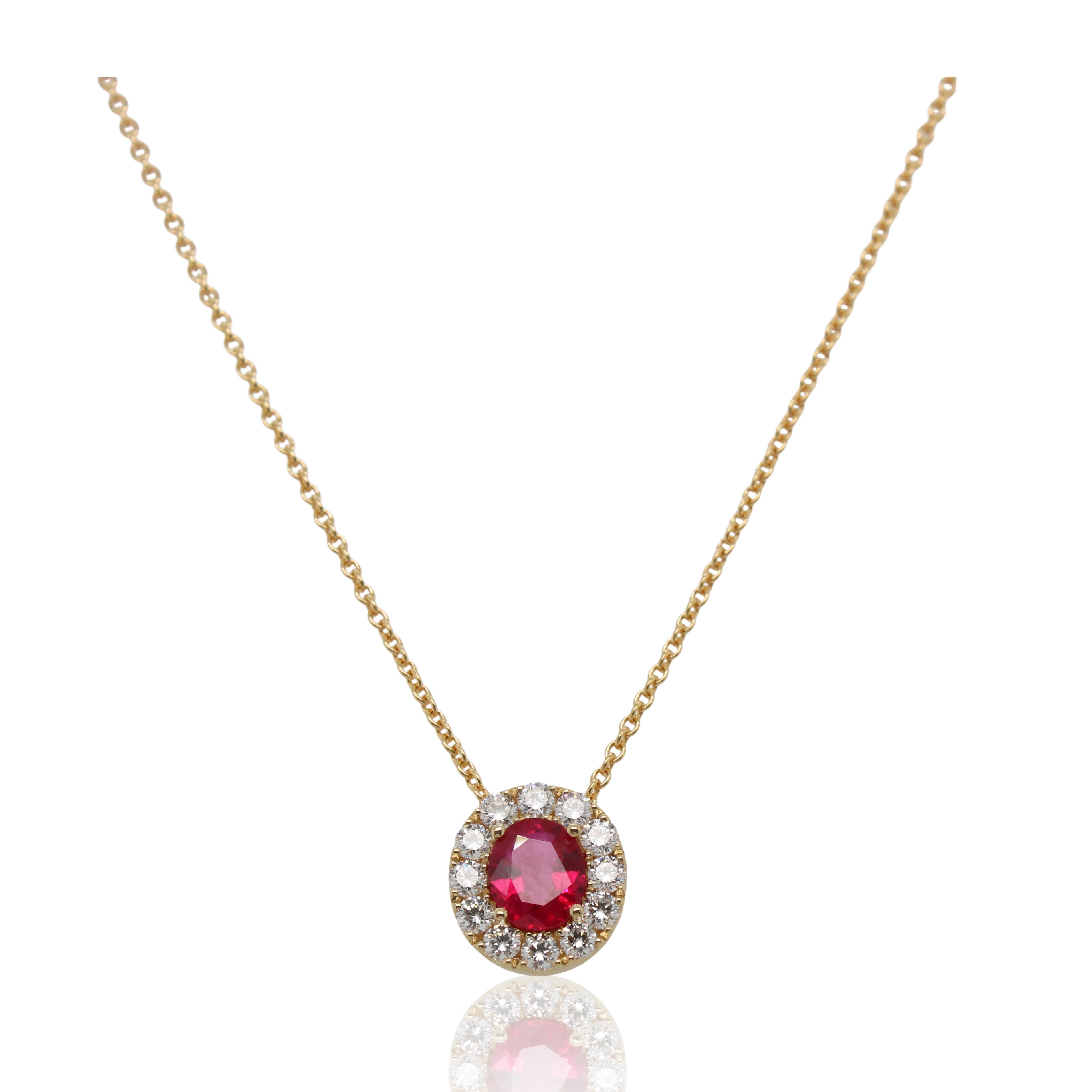 0.80ct Ruby and Halo Diamond Pendant