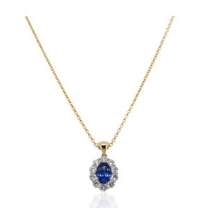 0.60ct Oval Sapphire and Halo Diamond Pendant