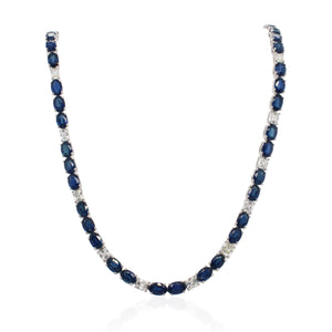 Alternating Diamond and Sapphire Tennis Necklace