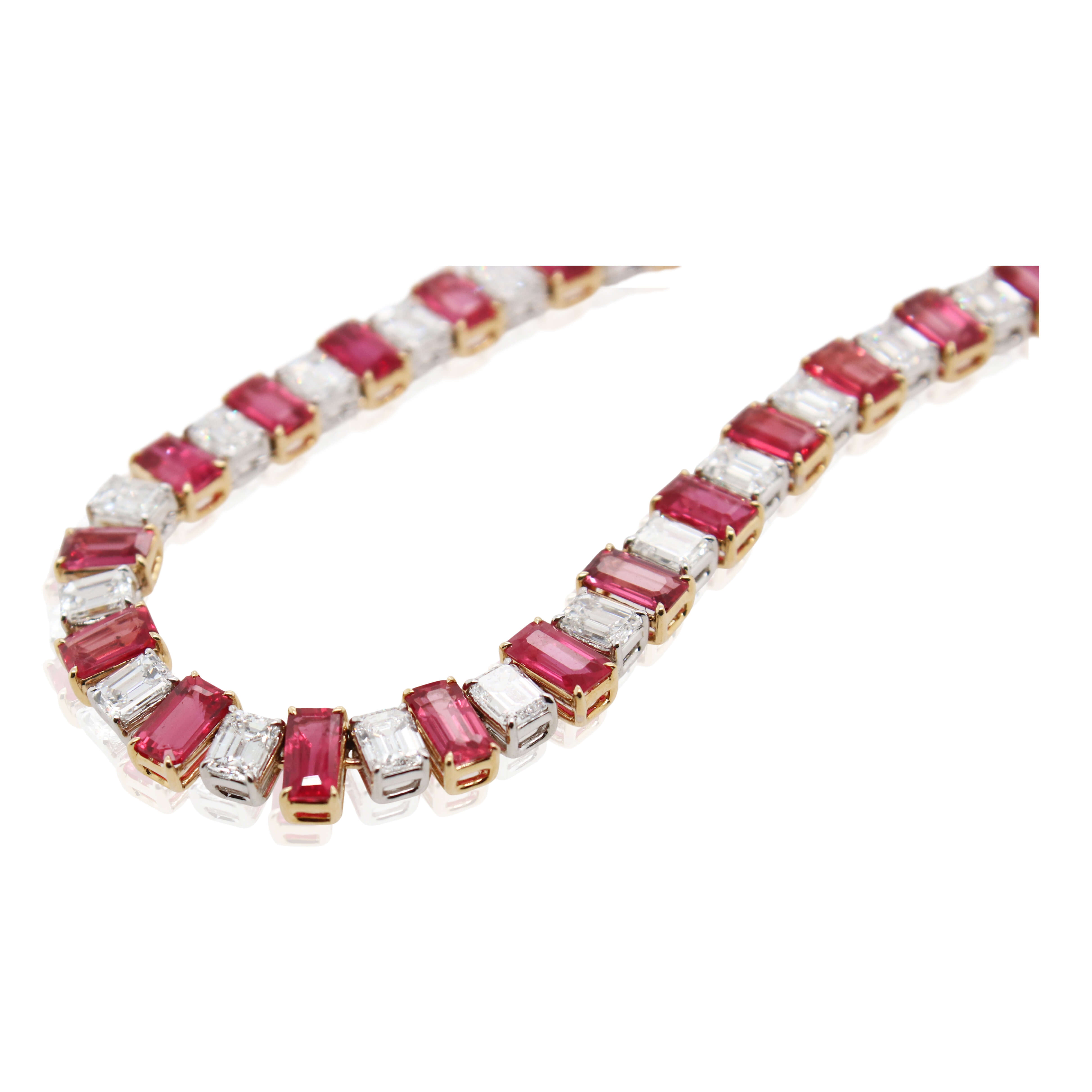 Alternating Emerald Cut Ruby and Diamond Necklace