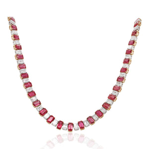 Alternating Emerald Cut Ruby and Diamond Necklace