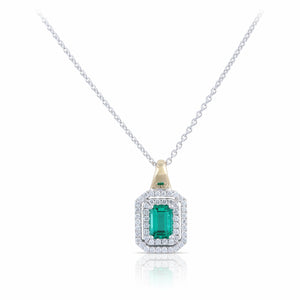 Emerald and Diamond Double Halo Pendant