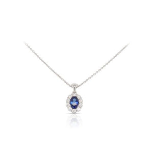 Oval Sapphire and Diamond Halo Necklace