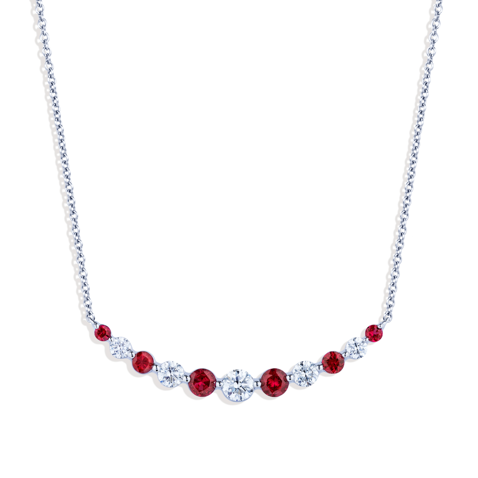 Curved Ruby and Diamond Necklace