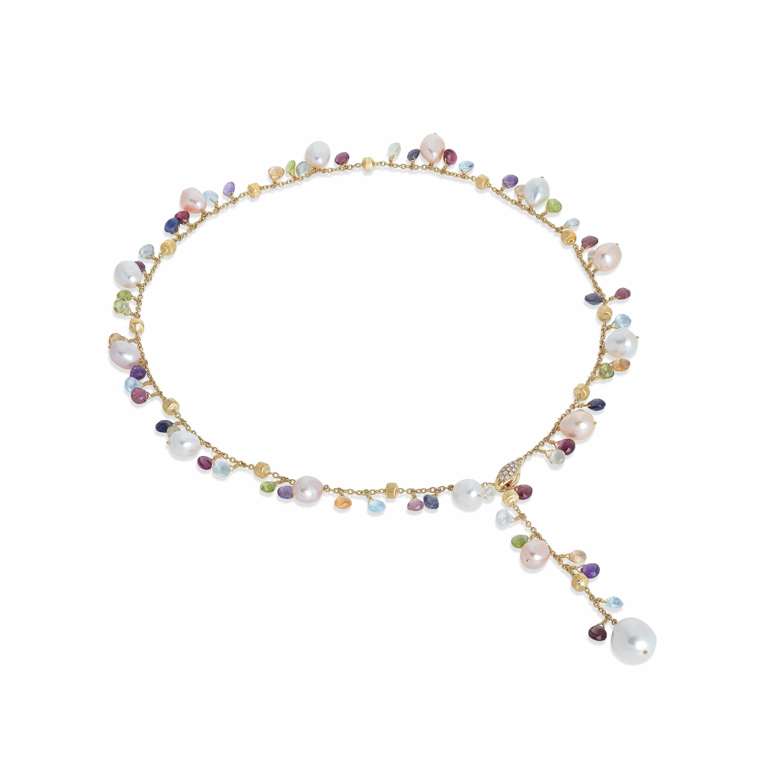 Marco Bicego Paradise Collection 18K Yellow Gold Mixed Gemstone and Pearl Lariat Necklace
