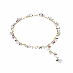 Marco Bicego Paradise Collection 18K Yellow Gold Mixed Gemstone and Pearl Lariat Necklace