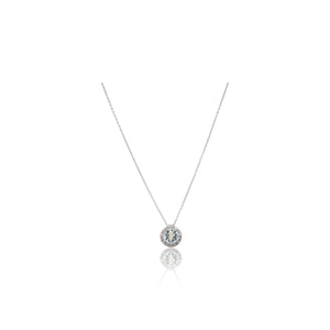Round Aquamarine and Diamond Halo Pendant