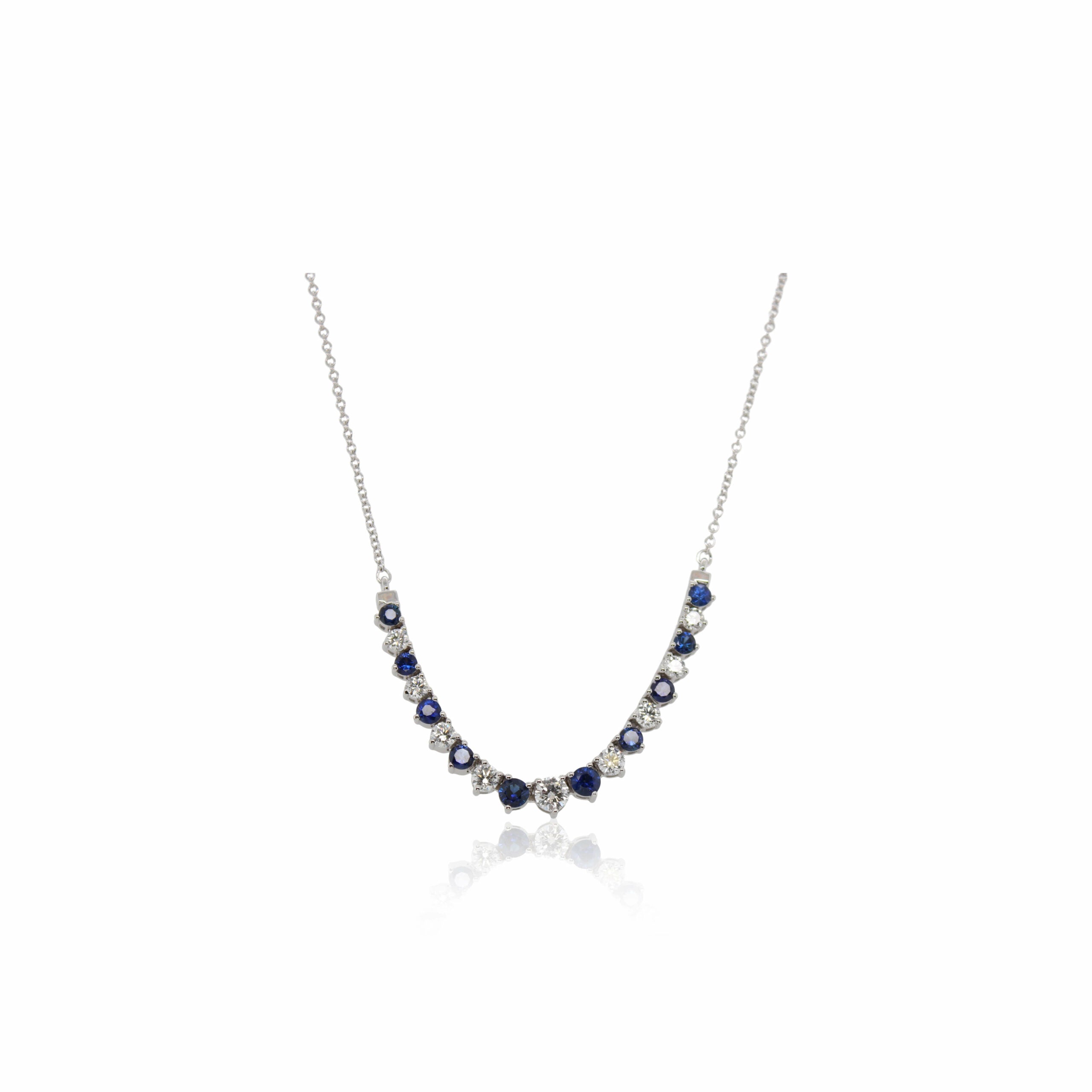 White Gold Sapphire and Diamond Curve Necklace