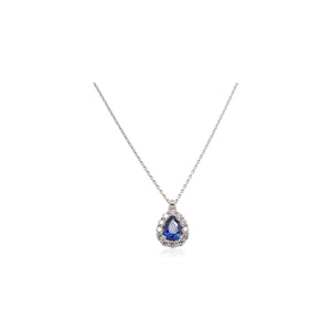 Pear Shaped Sapphire and Diamond Halo Pendant