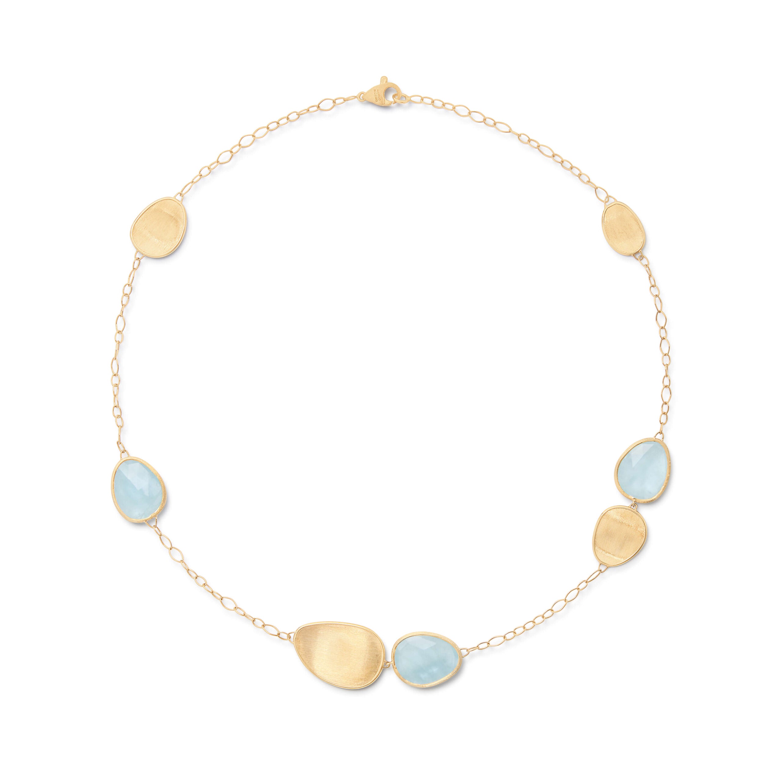 Marco Bicego Lunaria Collection 18 Karat Yellow Gold Charm and Aquamarine Station Necklace