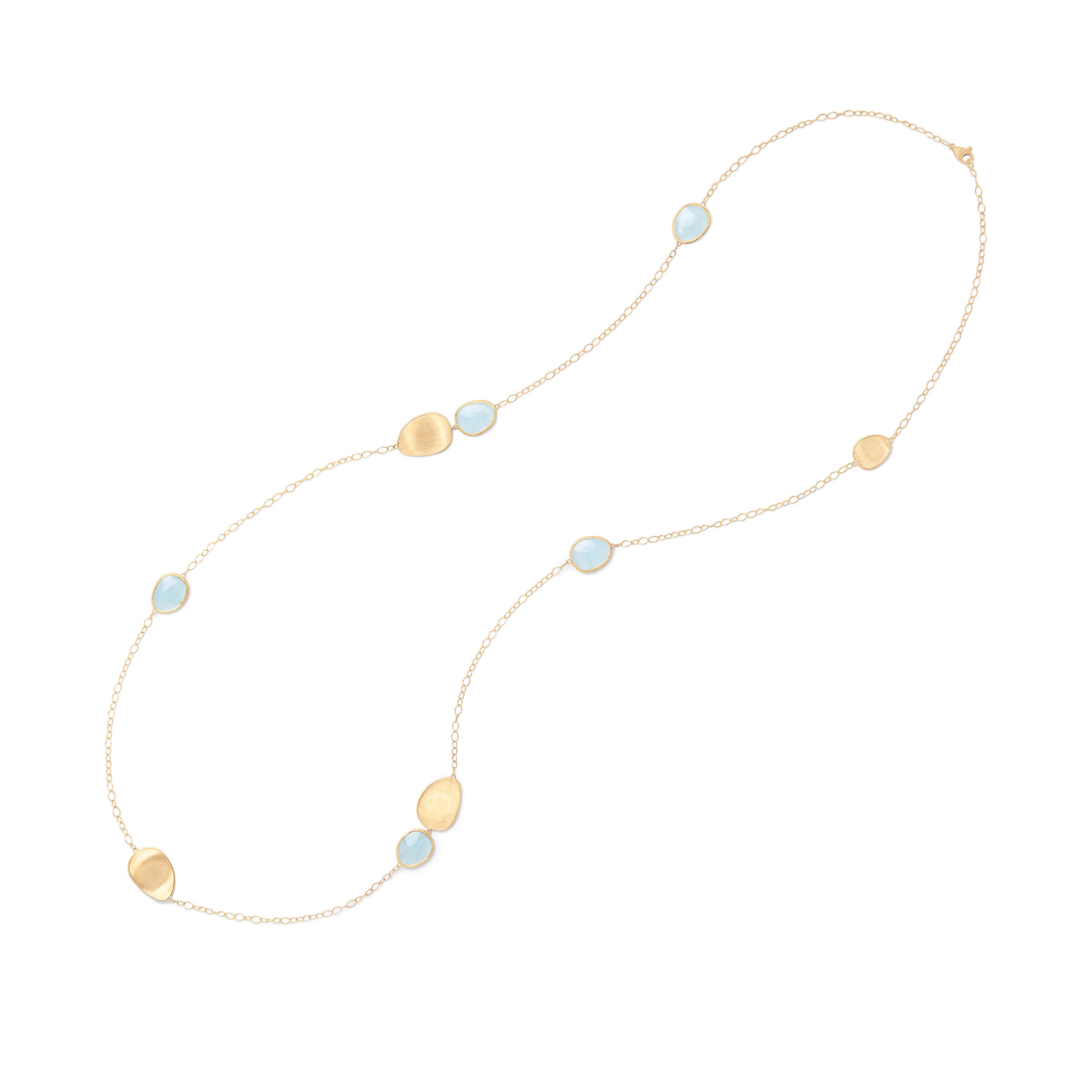 Marco Bicego Lunaria Collection 18 Karat Yellow Gold Charm and Aquamarine Long Station Necklace