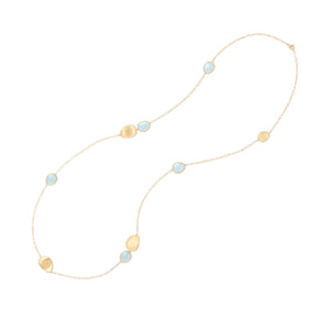 Marco Bicego Lunaria Collection 18 Karat Yellow Gold Charm and Aquamarine Long Station Necklace
