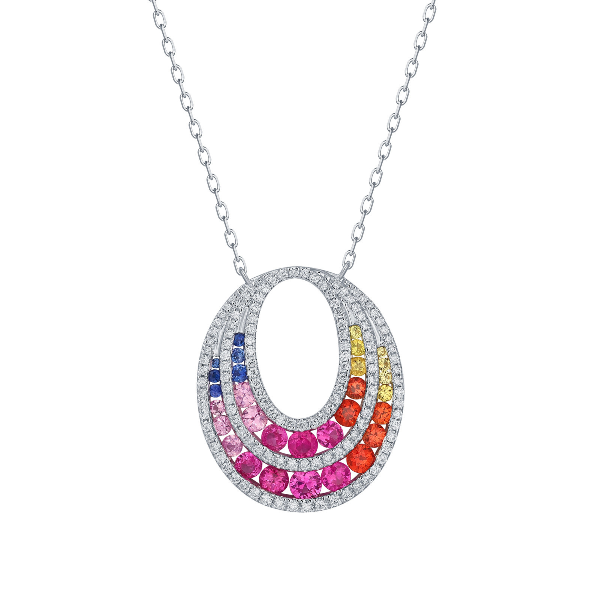 Multi-Colored Sapphire and Diamond Oval Pendant