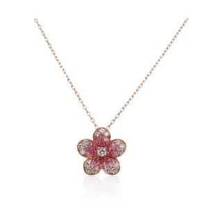 Pink Sapphire and Diamond Flower Necklace