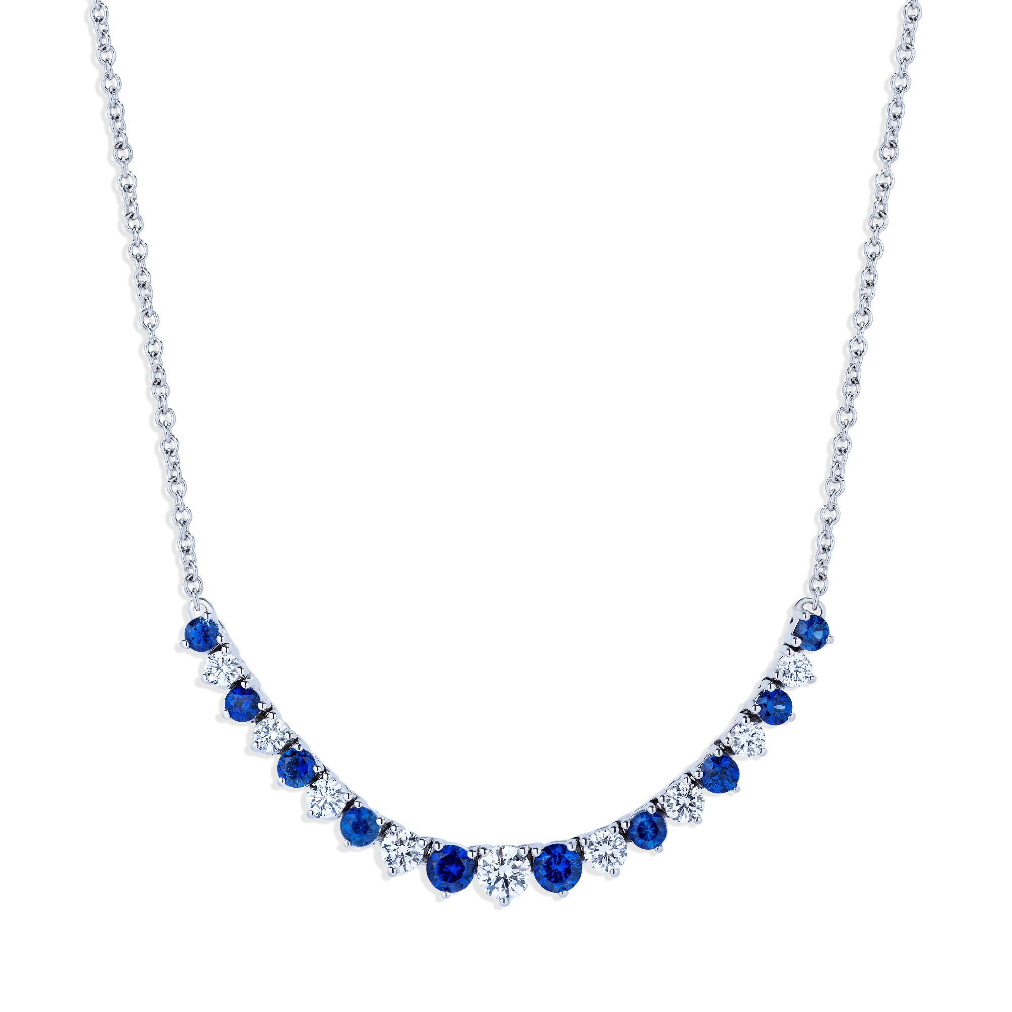White Gold Sapphire and Diamond Curve Necklace